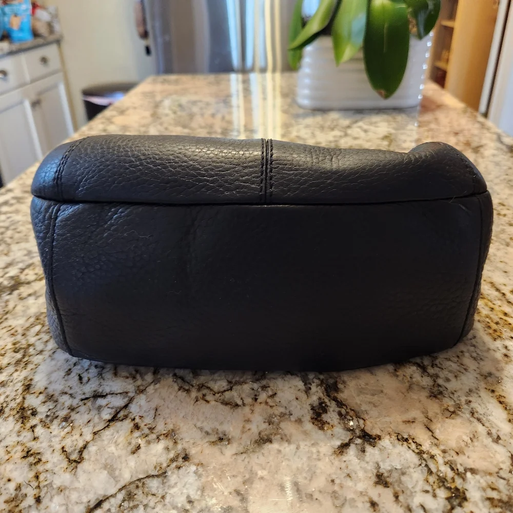 Cole Haan Purse, Turnlock Black Pebbled Leather Satchel Handbag, Gently Used